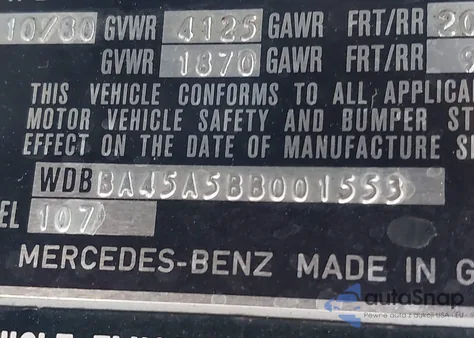 1981 Mercedes-Benz 380 Sl z USA, uszkodzony, nr VIN WDBBA45A5BB001553